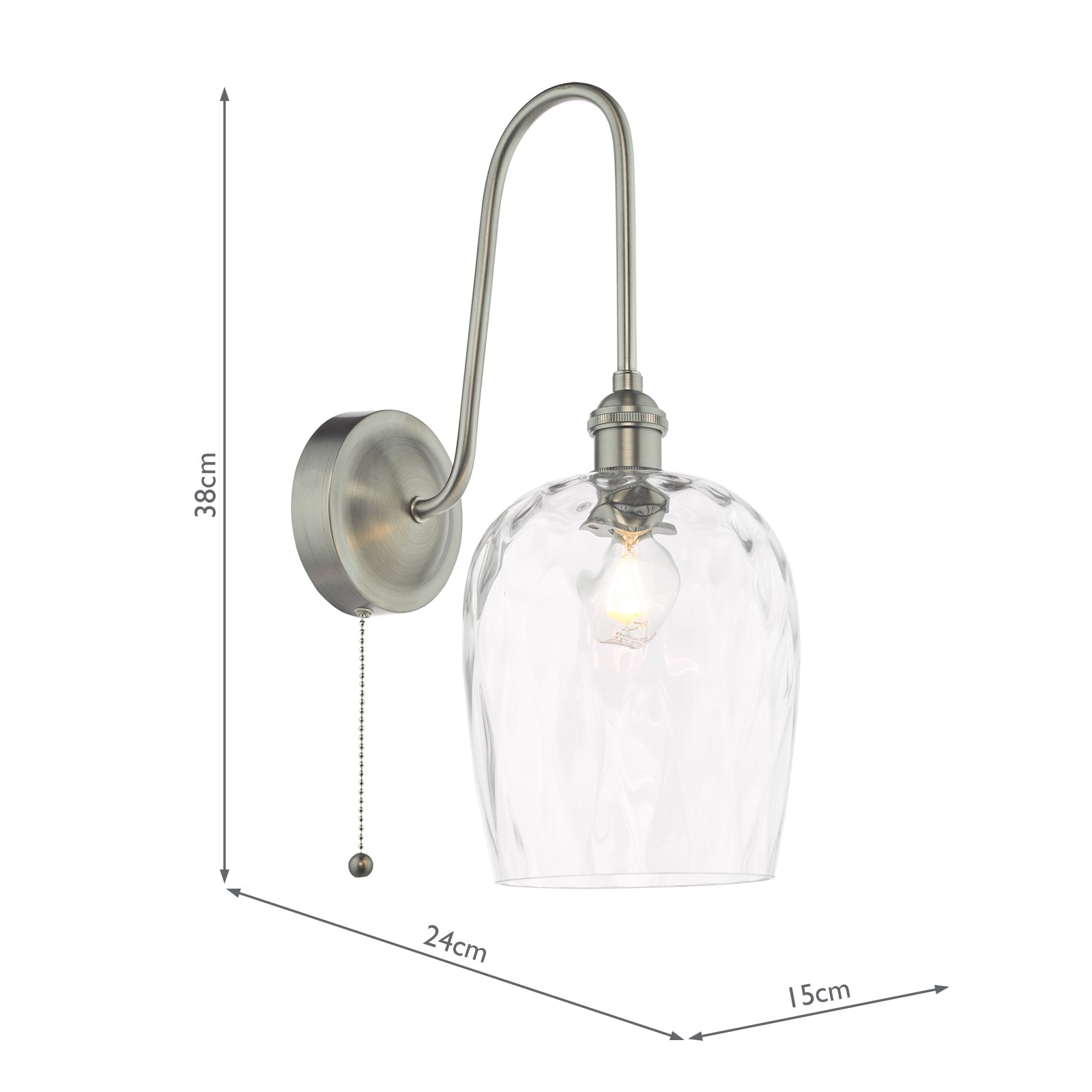 HAD7161-03 Hadano Tall Wall Light Antique Chrome and Clear Dimpled Glass Shade