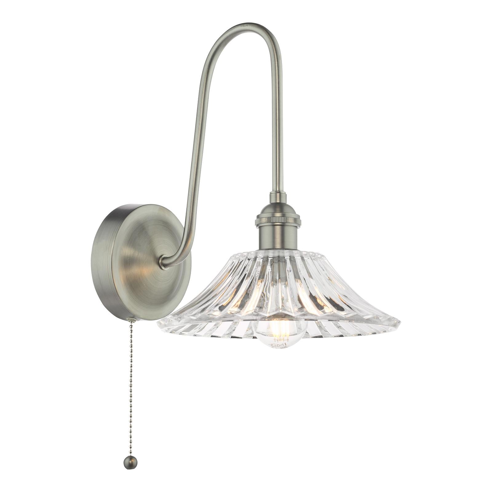 HAD7161-04 Hadano Tall Wall Light Antique Chrome and Clear Flared Glass Shade