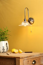 HAD7161-04 Hadano Tall Wall Light Antique Chrome and Clear Flared Glass Shade