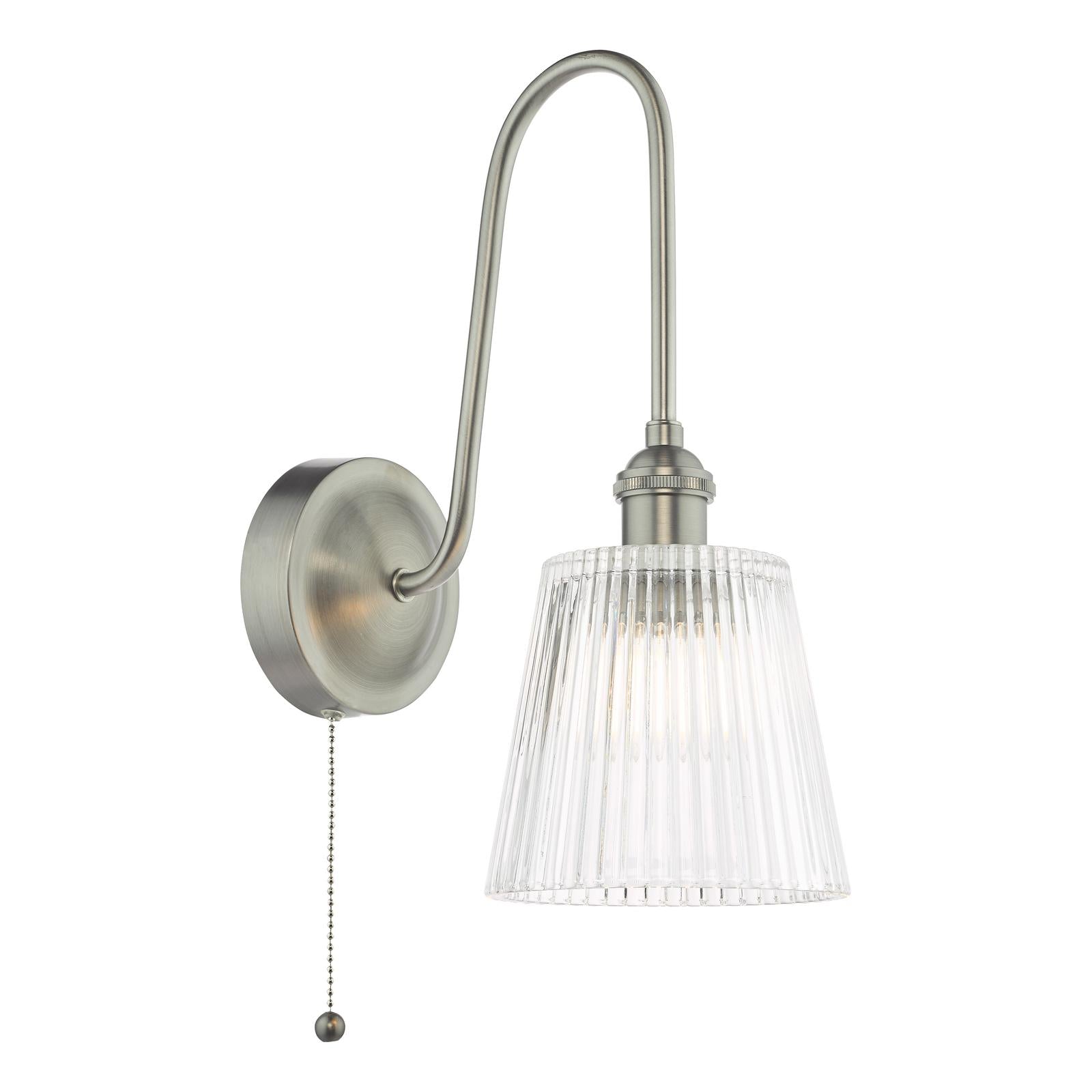 HAD7161-05 Hadano Tall Wall Light Antique Chrome and Clear Ribbed Glass Shade