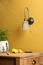 HAD7161-05 Hadano Tall Wall Light Antique Chrome and Clear Ribbed Glass Shade