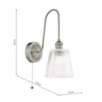 HAD7161-05 Hadano Tall Wall Light Antique Chrome and Clear Ribbed Glass Shade