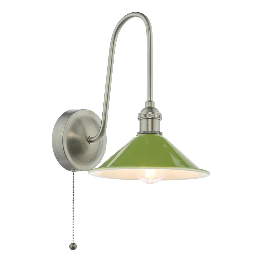 HAD7161-07 Hadano Tall Wall Light Antique Chrome and Gloss Green Metal Shade 18cm