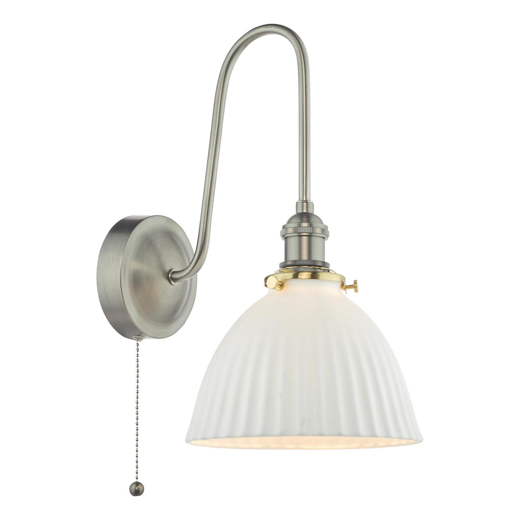 HAD7161-09 Hadano Tall Wall Light Antique Chrome and White Domed Ceramic Shade