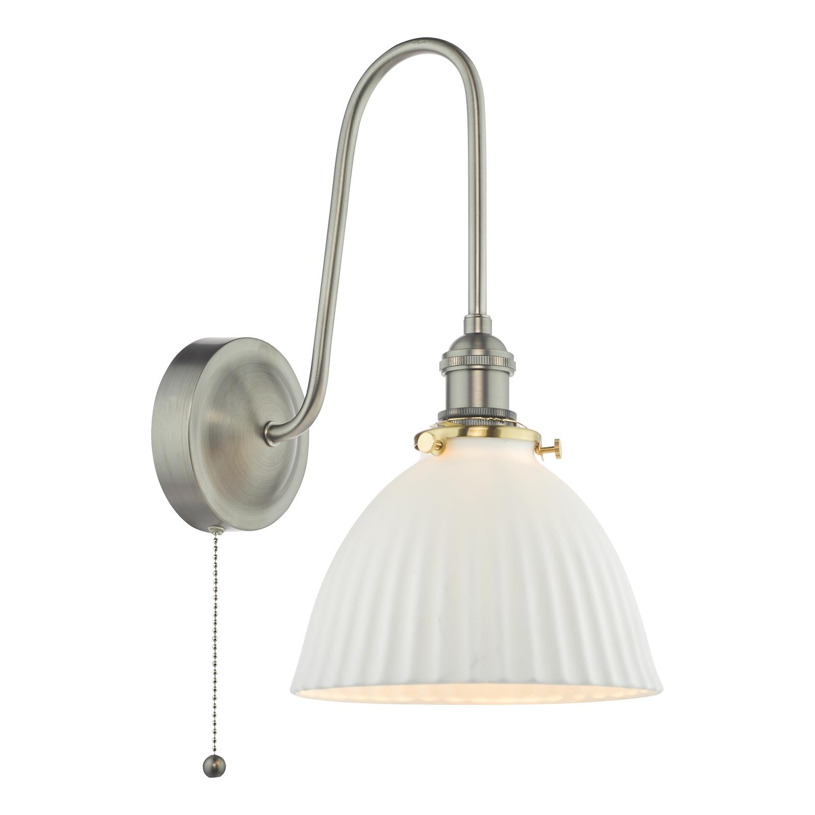 HAD7161-09 Hadano Tall Wall Light Antique Chrome and White Domed Ceramic Shade