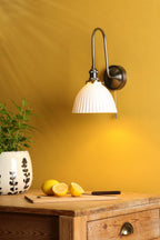 HAD7161-09 Hadano Tall Wall Light Antique Chrome and White Domed Ceramic Shade