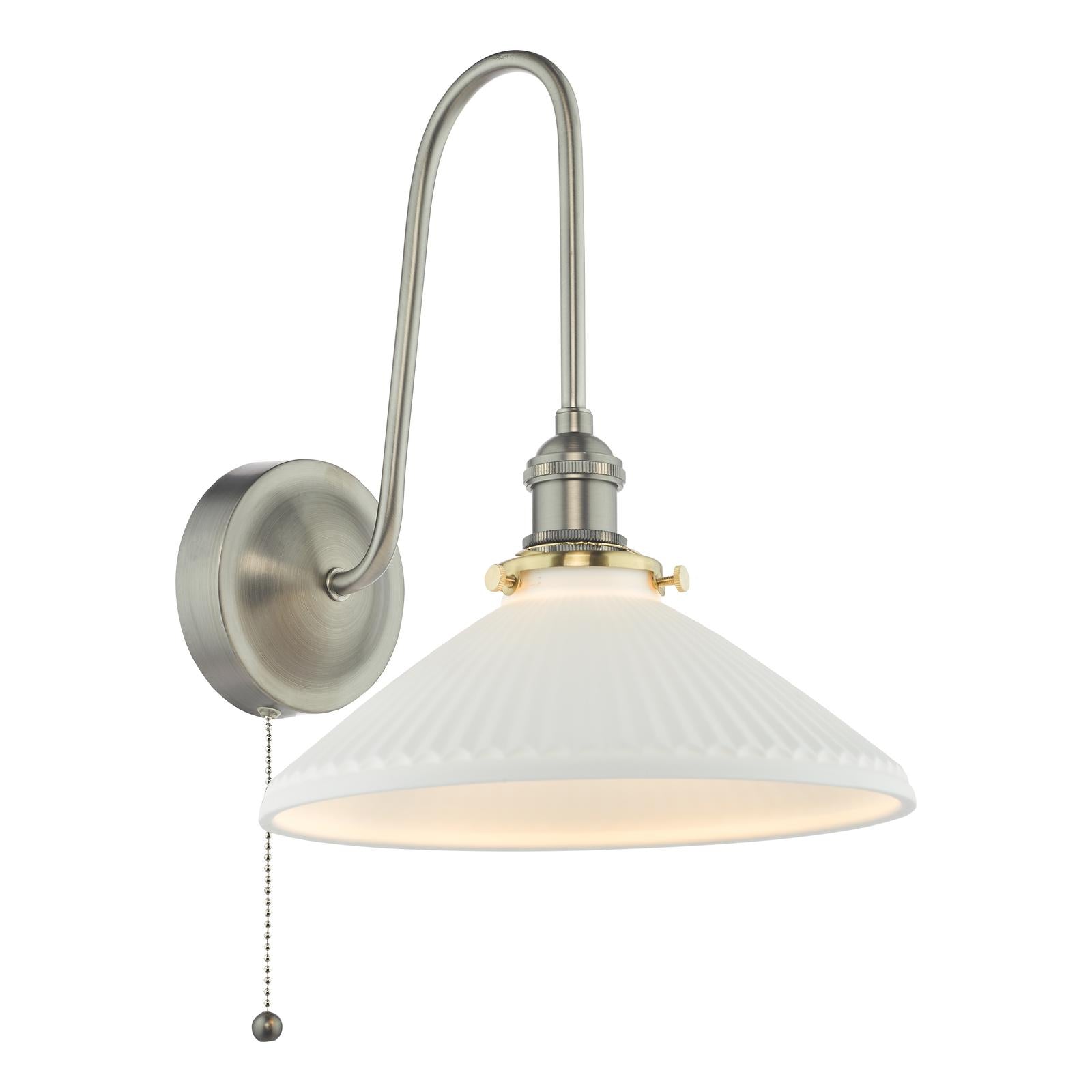 HAD7161-10 Hadano Tall Wall Light Antique Chrome and White Shallow Ceramic Shade