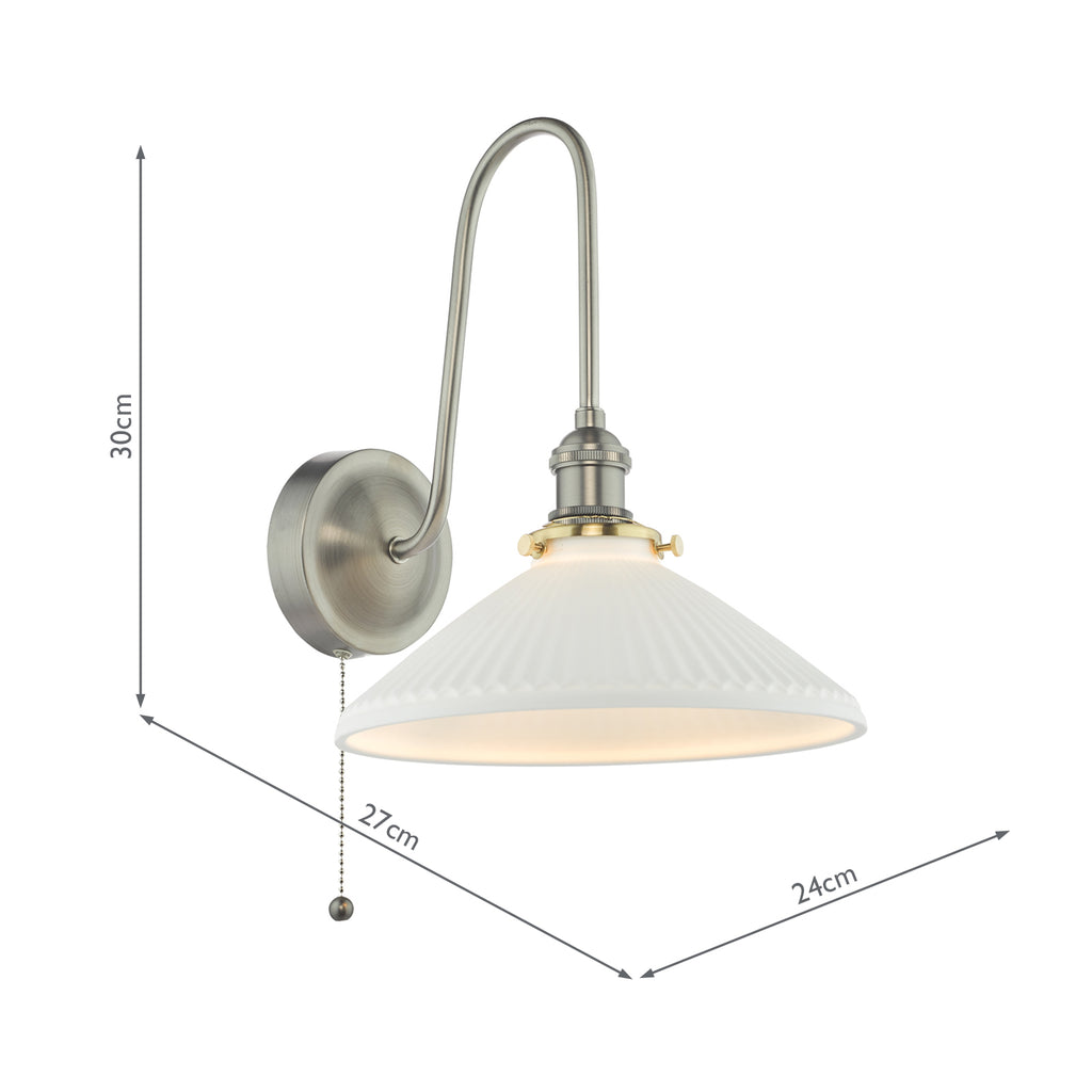HAD7161-10 Hadano Tall Wall Light Antique Chrome and White Shallow Ceramic Shade