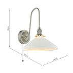HAD7161-10 Hadano Tall Wall Light Antique Chrome and White Shallow Ceramic Shade