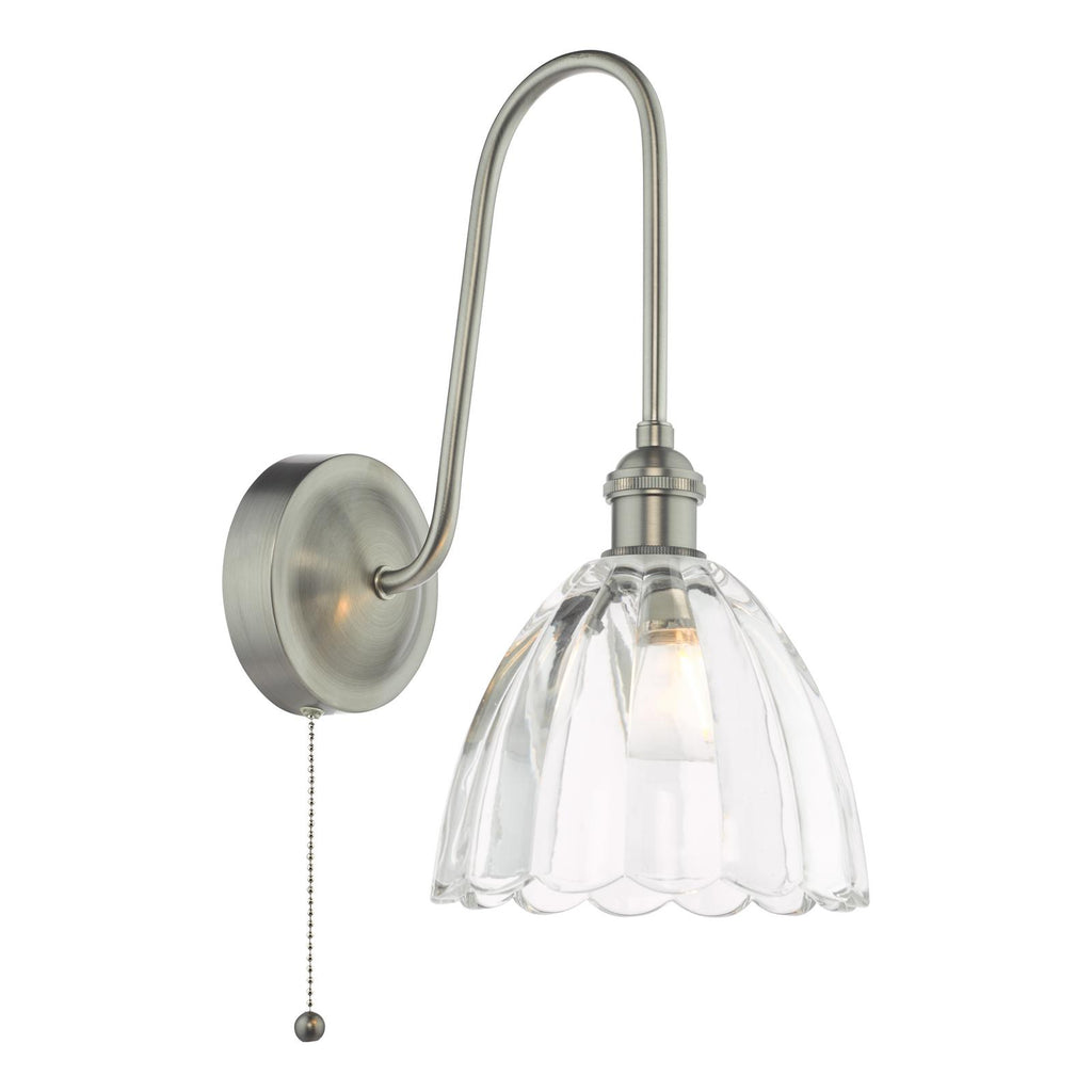 HAD7161-11 Hadano Tall Wall Light Antique Chrome and Scalloped Bell Glass Shade