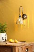 HAD7161-11 Hadano Tall Wall Light Antique Chrome and Scalloped Bell Glass Shade