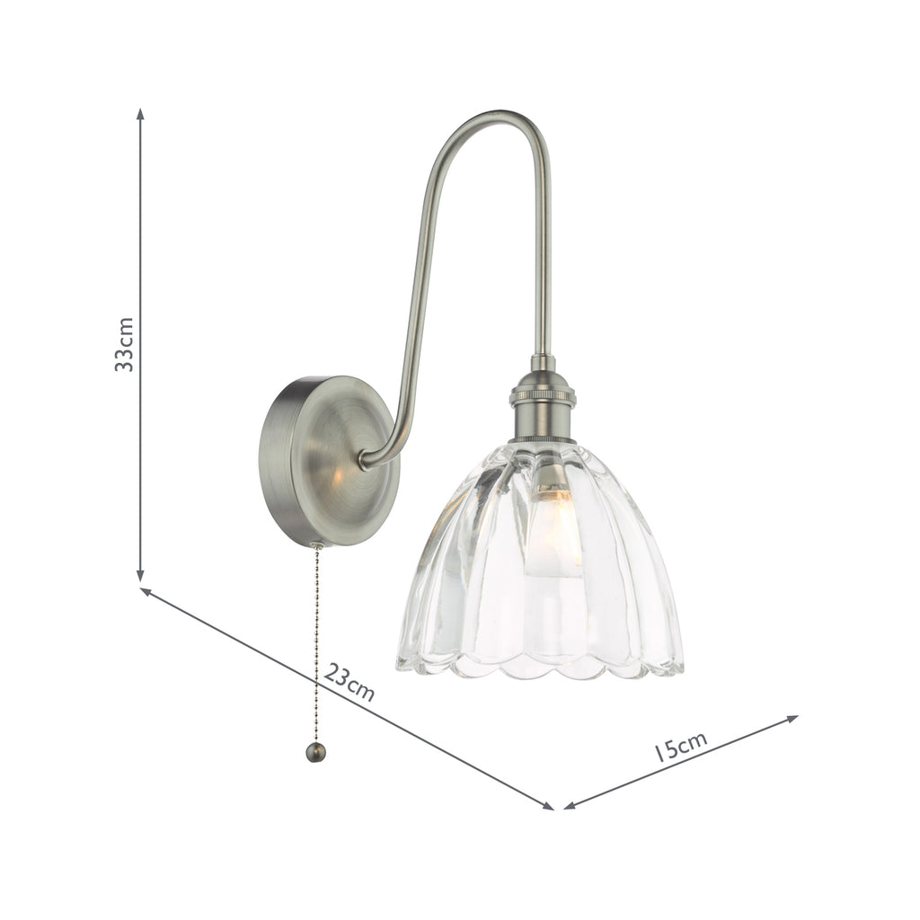 HAD7161-11 Hadano Tall Wall Light Antique Chrome and Scalloped Bell Glass Shade