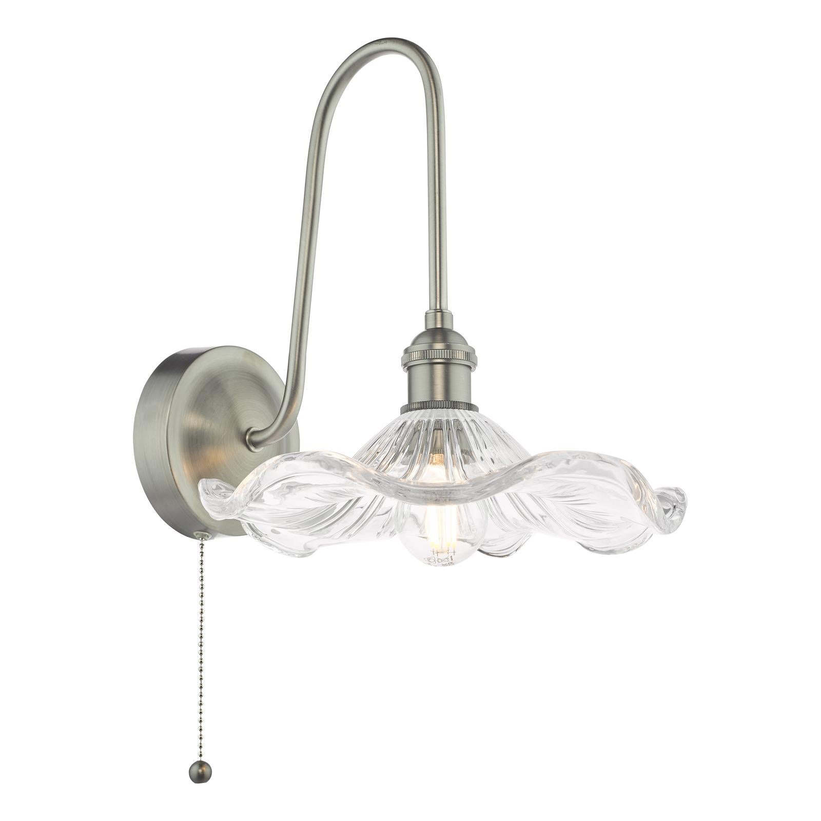 HAD7161-12 Hadano Tall Wall Light Antique Chrome and Wavy Glass Shade