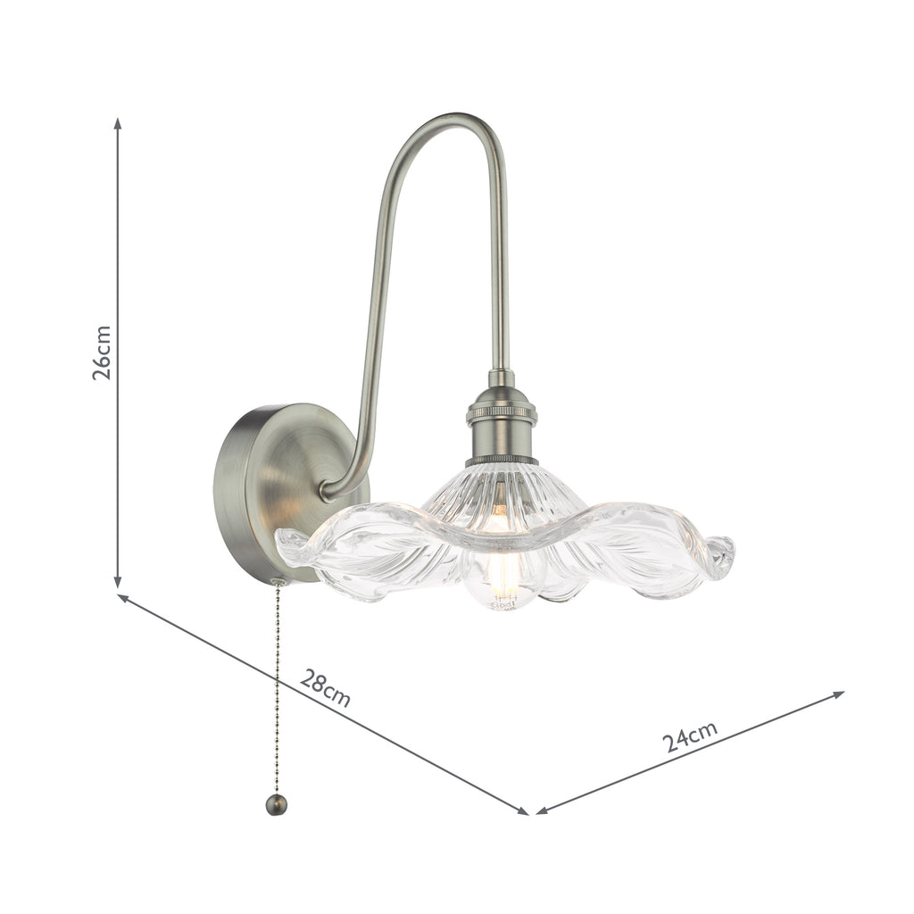 HAD7161-12 Hadano Tall Wall Light Antique Chrome and Wavy Glass Shade