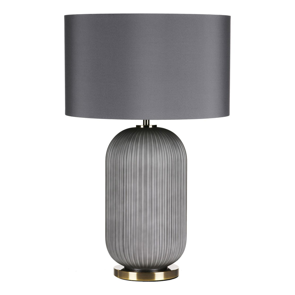 HEL4239 Helicon Table Lamp Grey Ribbed Glass and Antique Brass With Shade