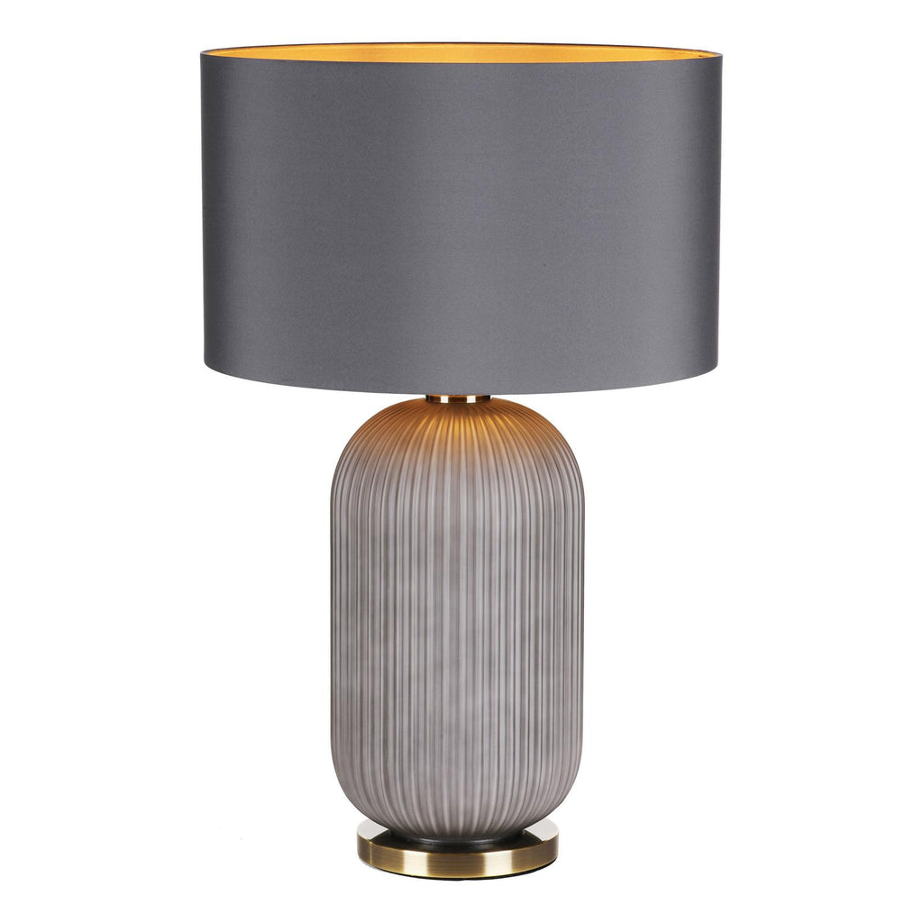 HEL4239 Helicon Table Lamp Grey Ribbed Glass and Antique Brass With Shade