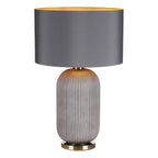 HEL4239 Helicon Table Lamp Grey Ribbed Glass and Antique Brass With Shade