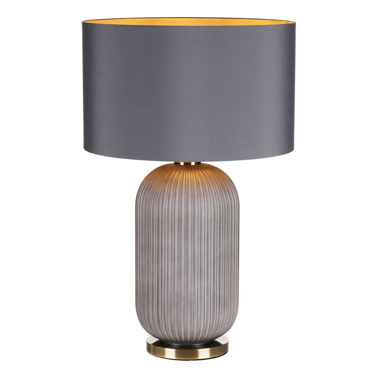 HEL4239 Helicon Table Lamp Grey Ribbed Glass and Antique Brass With Shade
