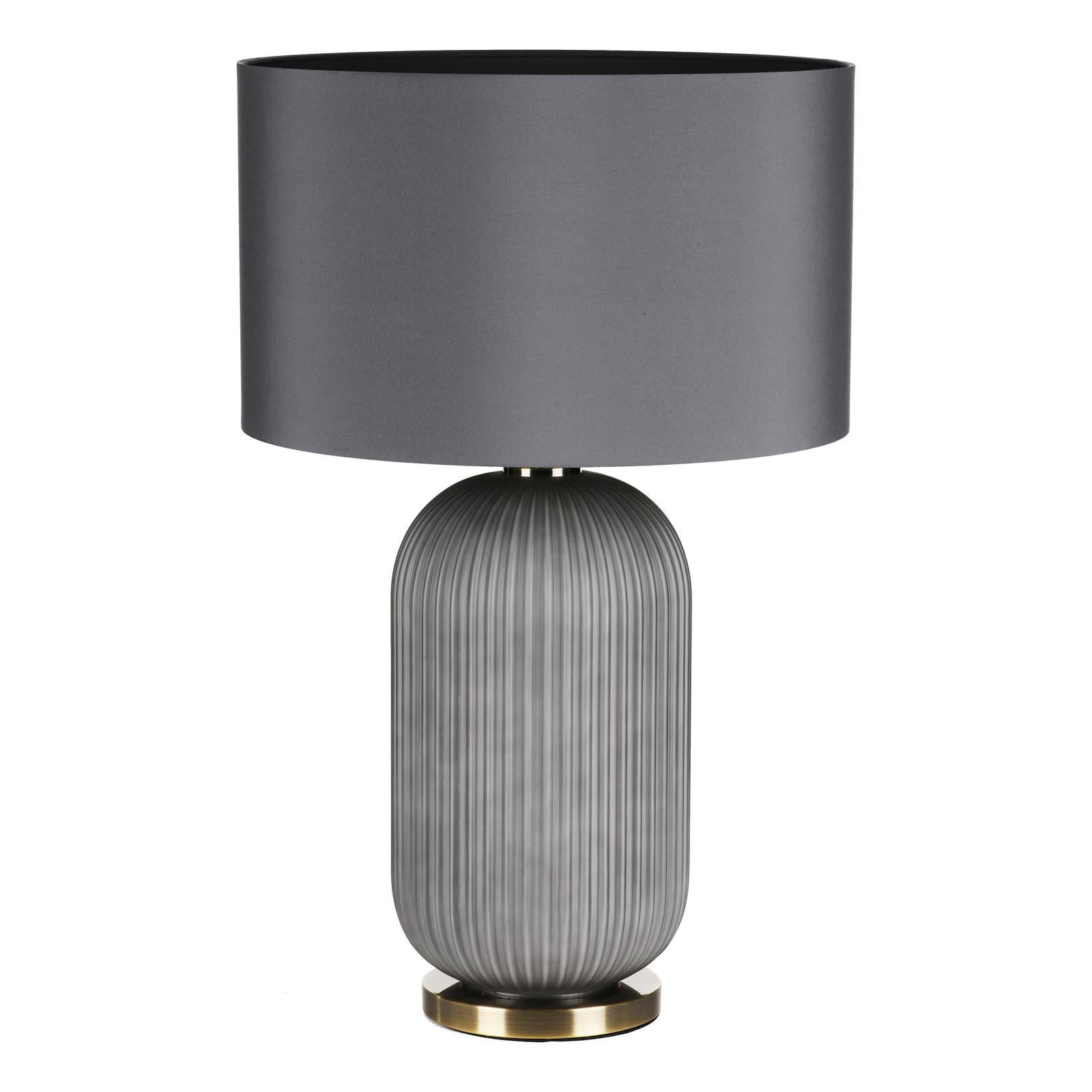 HEL4239 Helicon Table Lamp Grey Ribbed Glass and Antique Brass With Shade