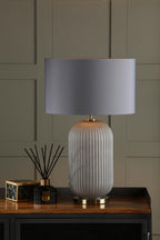 HEL4239 Helicon Table Lamp Grey Ribbed Glass and Antique Brass With Shade