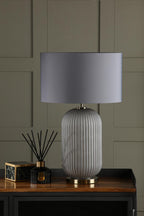 HEL4239 Helicon Table Lamp Grey Ribbed Glass and Antique Brass With Shade