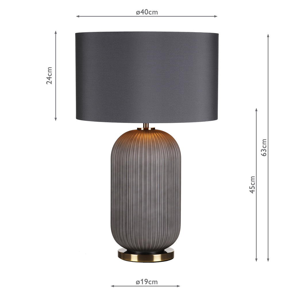 HEL4239 Helicon Table Lamp Grey Ribbed Glass and Antique Brass With Shade