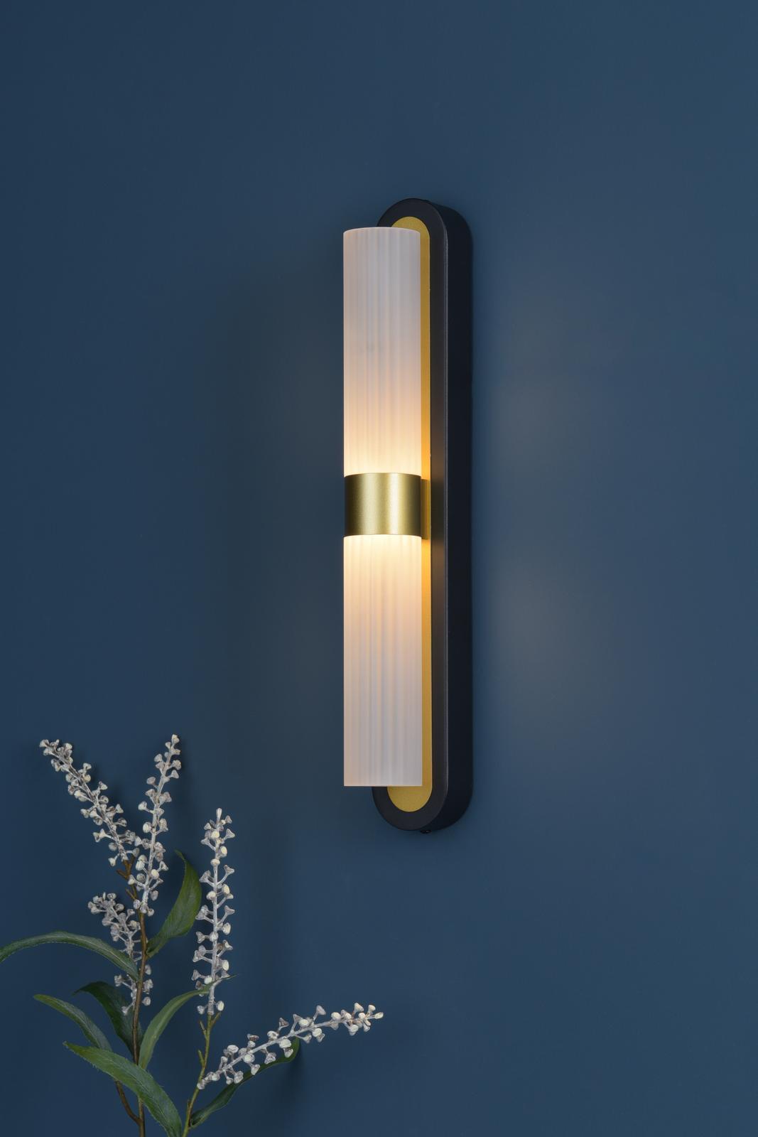 HES0954 Hessel 2 Light Wall Light Matt Black and Satin Gold LED