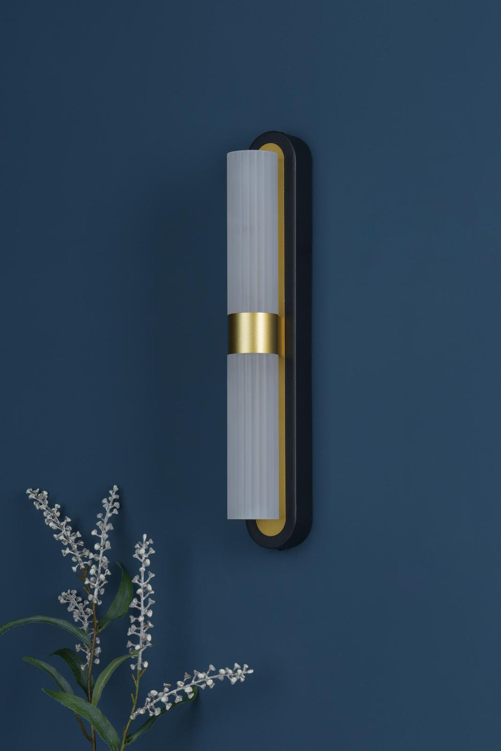 HES0954 Hessel 2 Light Wall Light Matt Black and Satin Gold LED