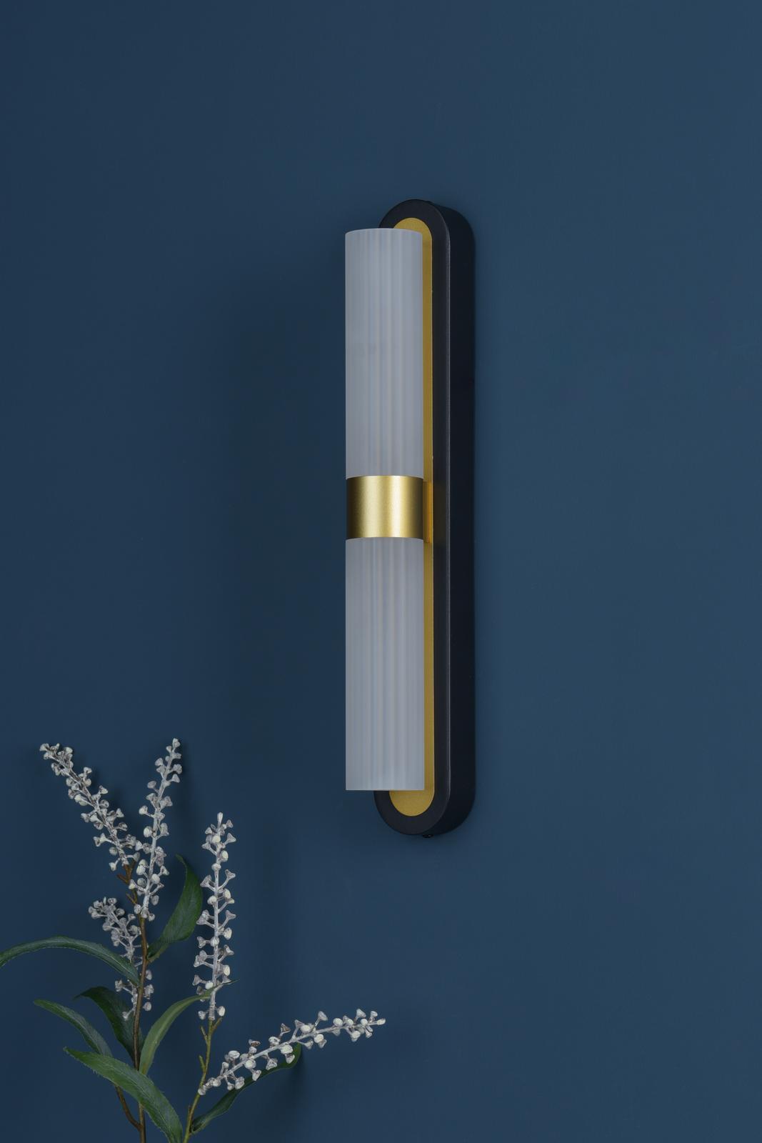 HES0954 Hessel 2 Light Wall Light Matt Black and Satin Gold LED