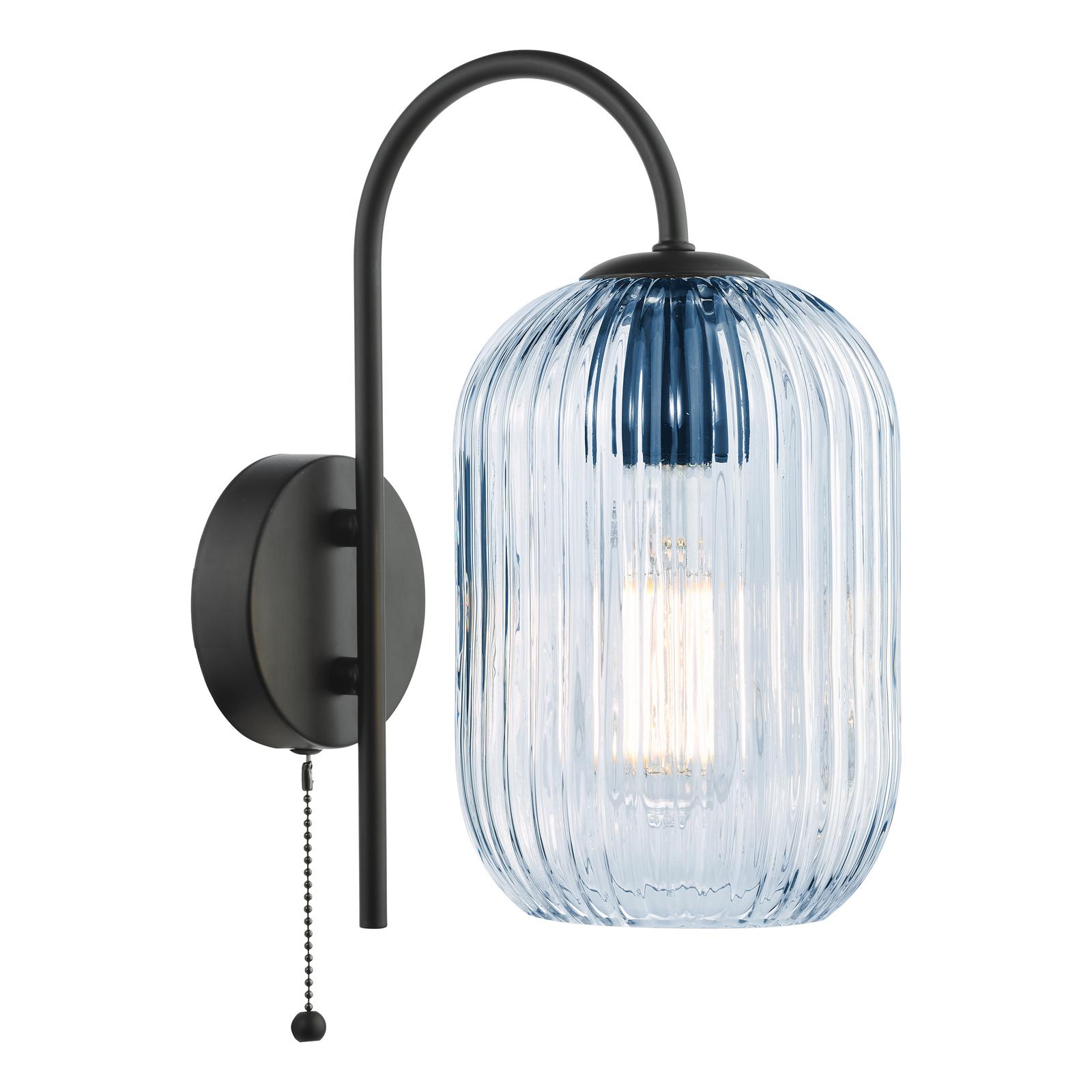 IDR0722-SAW6523 Idra Wall Light Satin Black and Blue Ribbed Glass