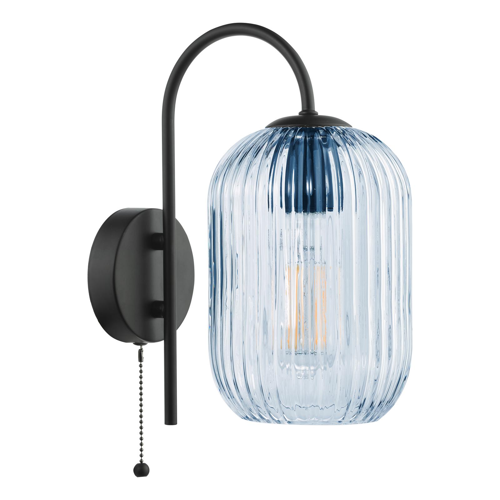 IDR0722-SAW6523 Idra Wall Light Satin Black and Blue Ribbed Glass