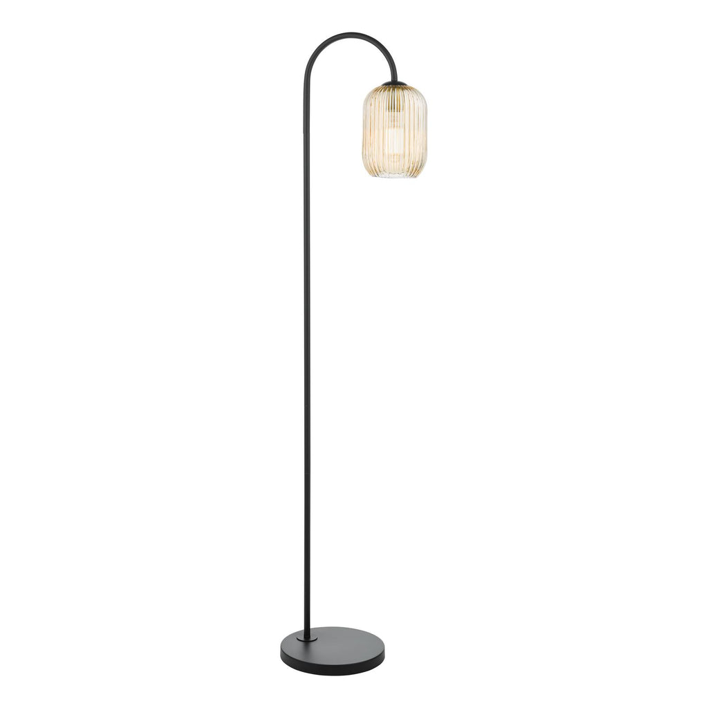 IDR4922-SAW6506 Idra Floor Lamp Matt Black and Champagne Ribbed Glass