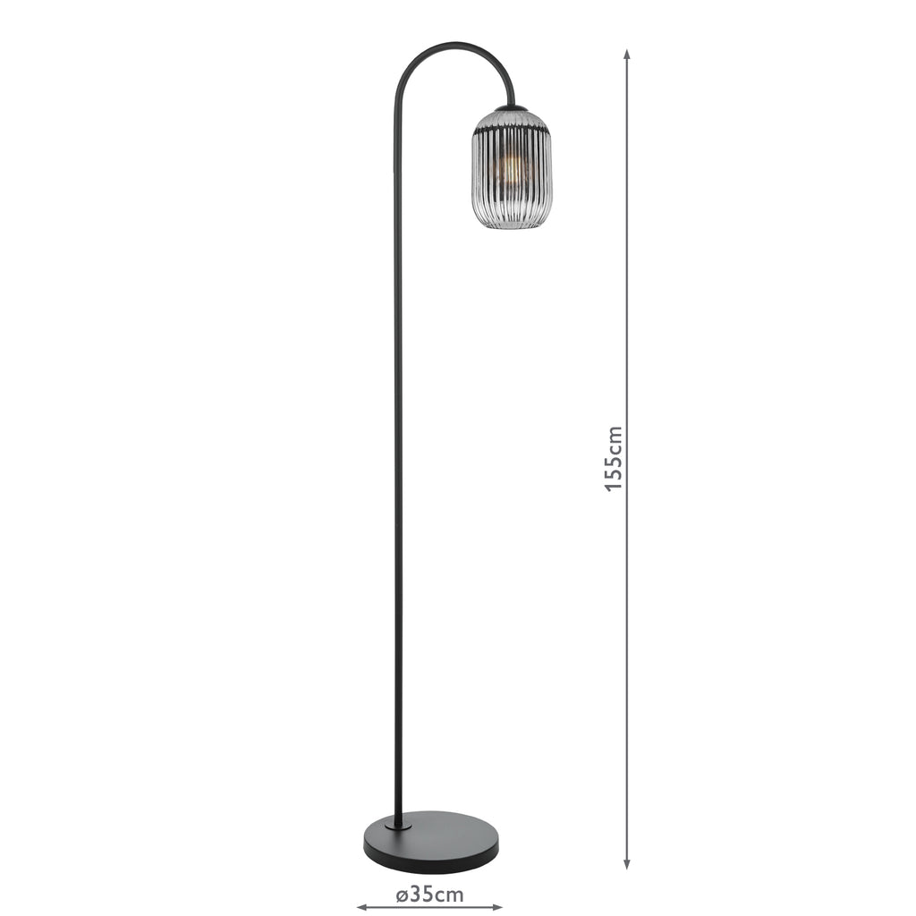 IDR4922-SAW6510 Idra Floor Lamp Matt Black and Smoked Ribbed Glass