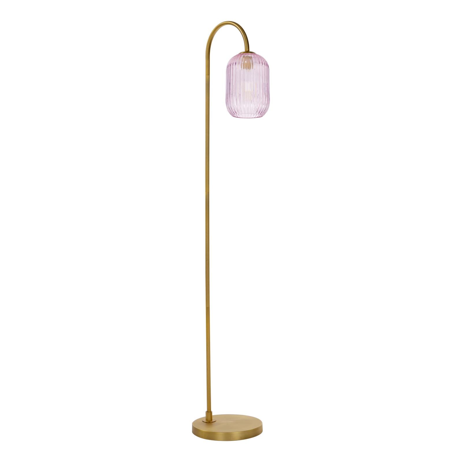 IDR4963-SAW6503 Idra Floor Lamp Aged Bronze and Pink Ribbed Glass