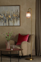 IDR4963-SAW6503 Idra Floor Lamp Aged Bronze and Pink Ribbed Glass