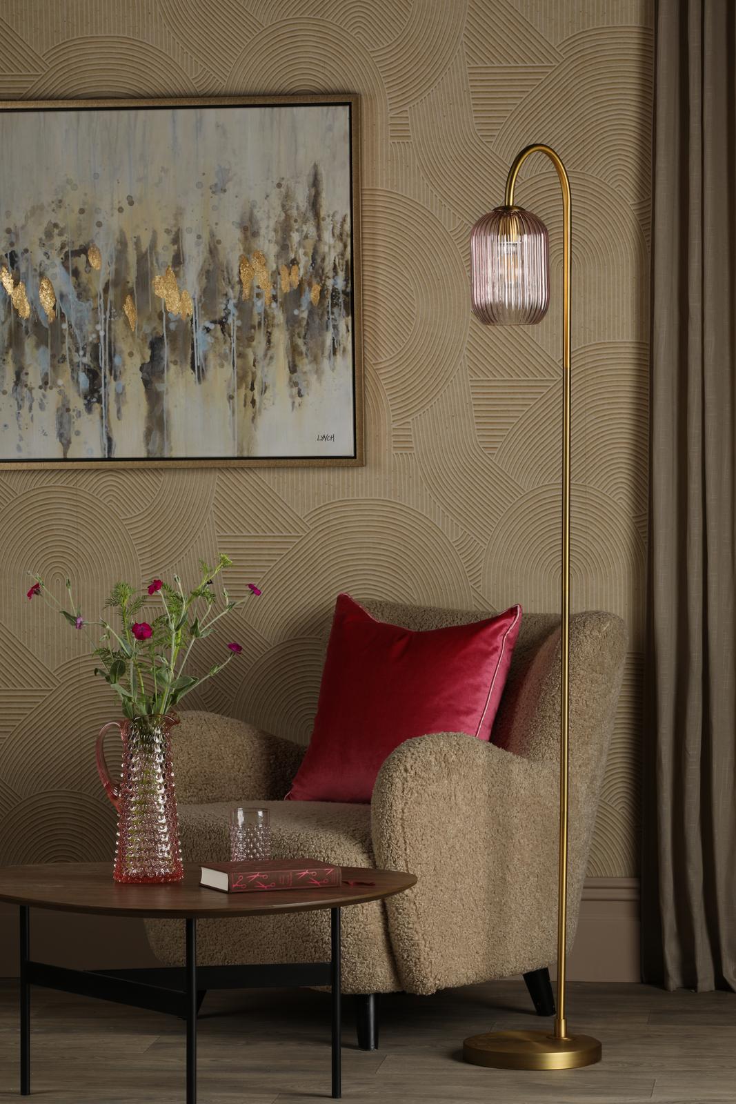 IDR4963-SAW6503 Idra Floor Lamp Aged Bronze and Pink Ribbed Glass