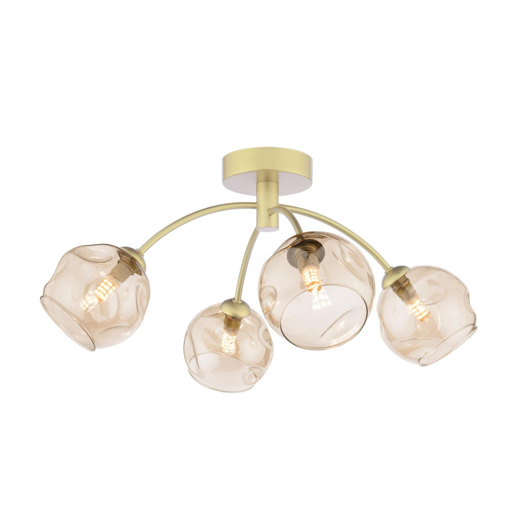 IZZ0435-16 Izzy 4 Light Semi-Flush Matt Gold With Organic Amber Glass