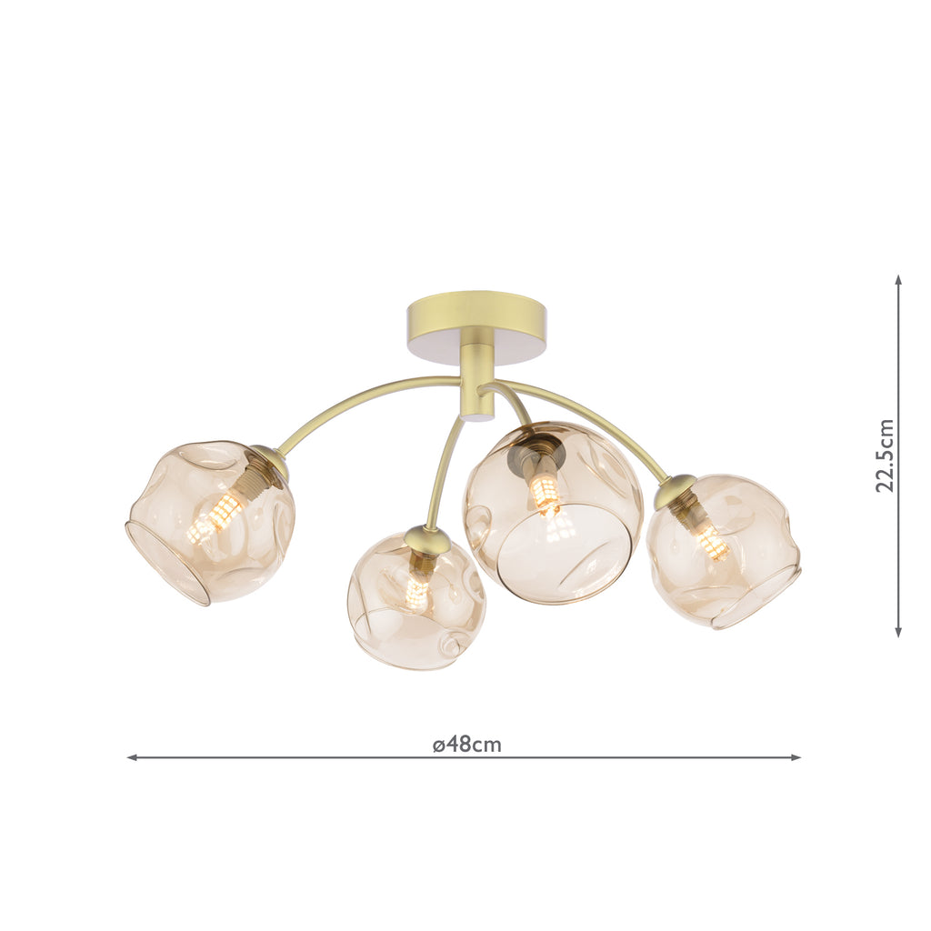 IZZ0435-16 Izzy 4 Light Semi-Flush Matt Gold With Organic Amber Glass