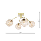 IZZ0435-16 Izzy 4 Light Semi-Flush Matt Gold With Organic Amber Glass