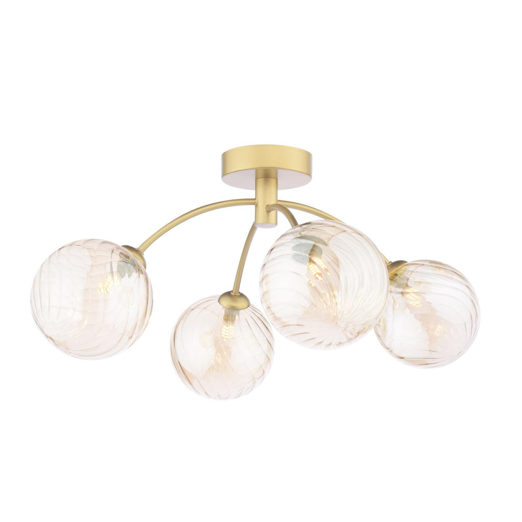IZZ0435-26 Izzy 4 Light Semi-Flush Matt Gold With Twisted Amber Glass