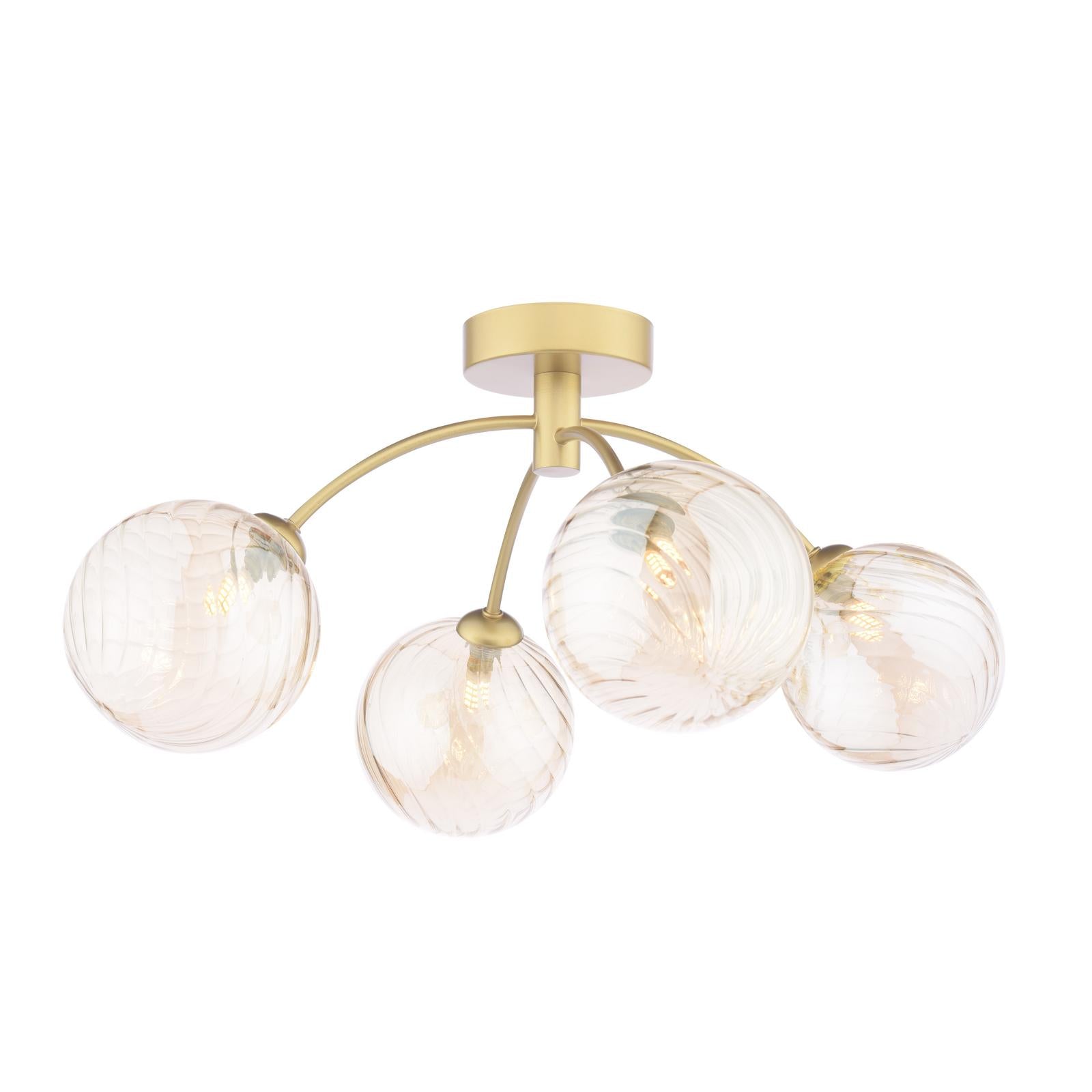 IZZ0435-26 Izzy 4 Light Semi-Flush Matt Gold With Twisted Amber Glass
