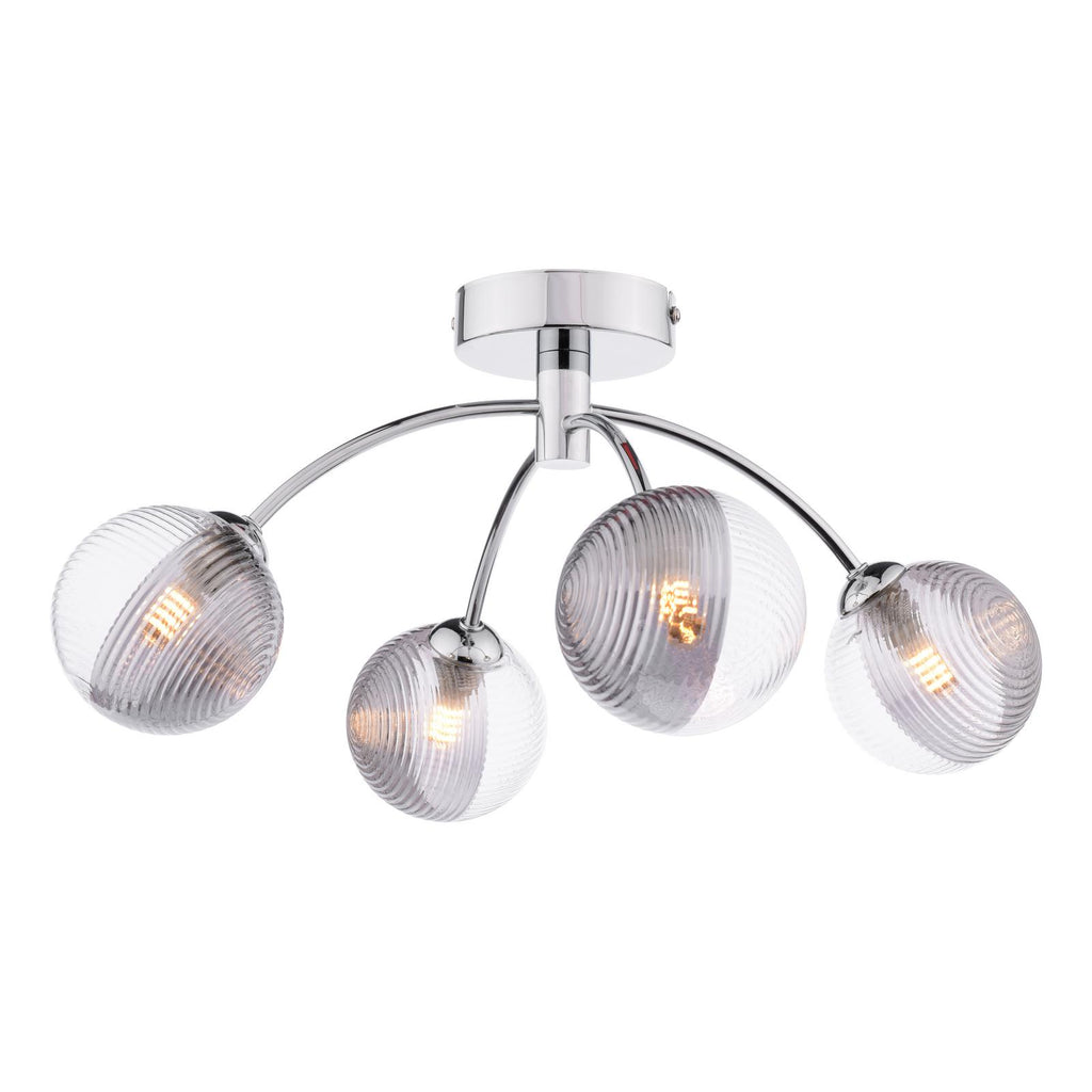 IZZ0450-18 Izzy 4 Light Semi Flush Polished Chrome With Smoked/Clear Ribbed Glass