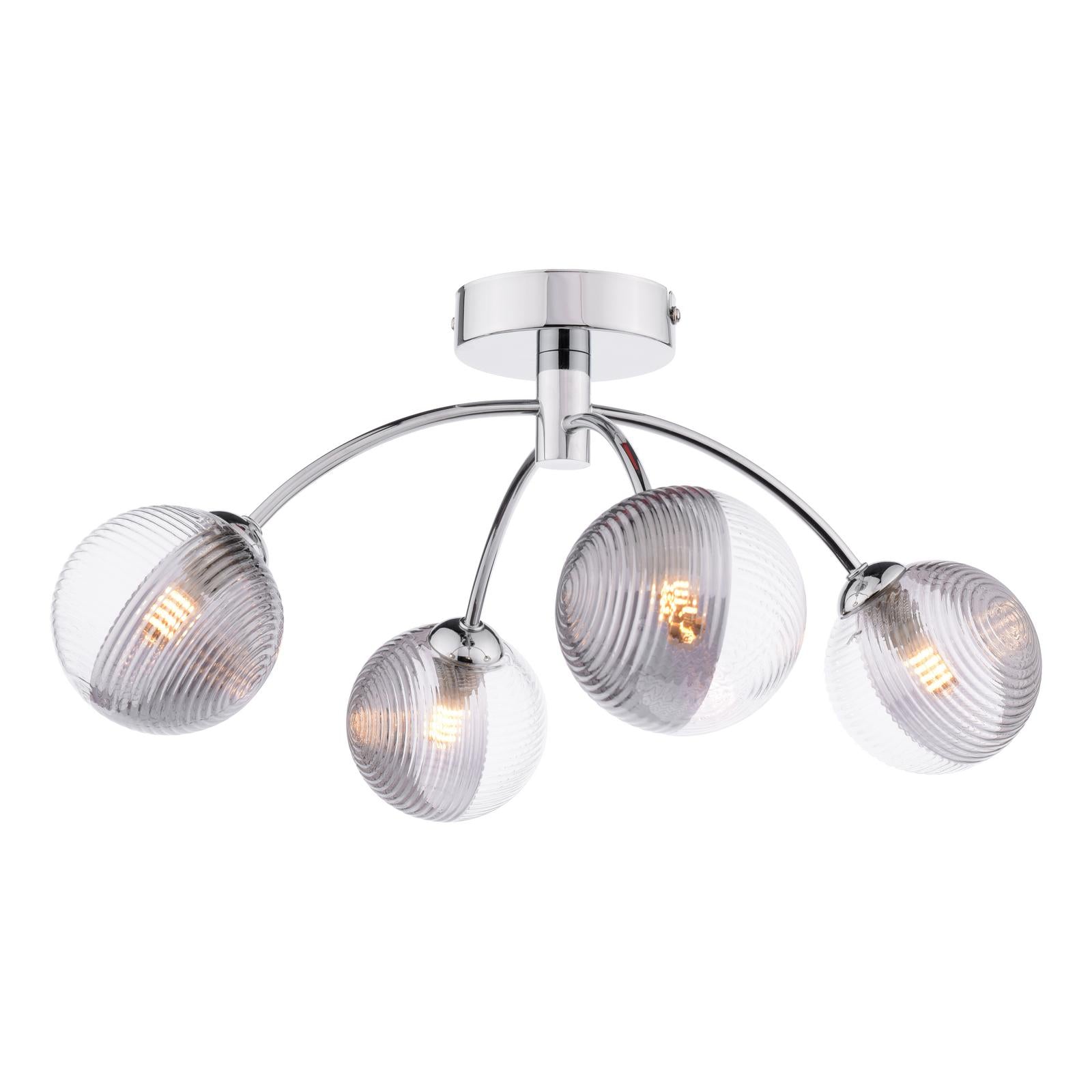 IZZ0450-18 Izzy 4 Light Semi Flush Polished Chrome With Smoked/Clear Ribbed Glass