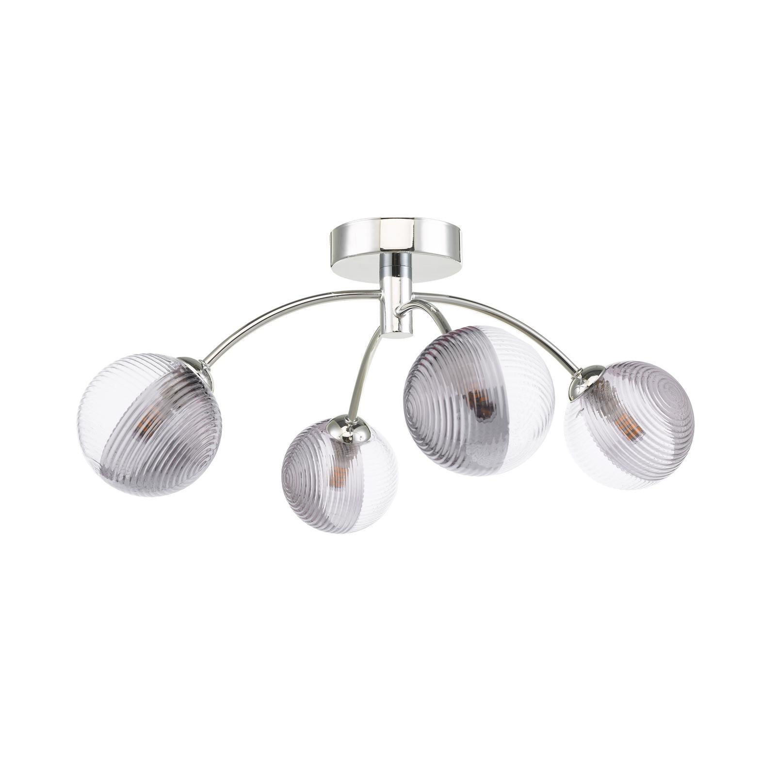 IZZ0450-18 Izzy 4 Light Semi Flush Polished Chrome With Smoked/Clear Ribbed Glass