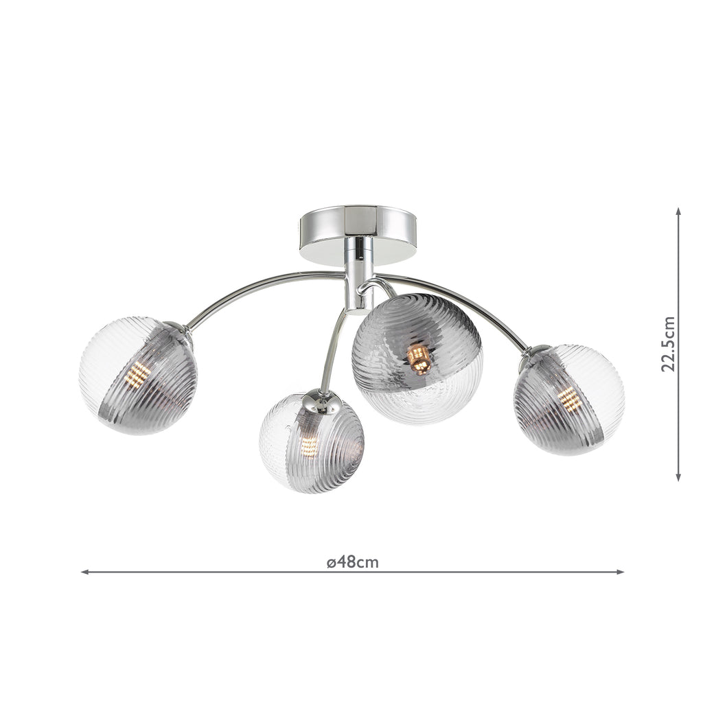 IZZ0450-18 Izzy 4 Light Semi Flush Polished Chrome With Smoked/Clear Ribbed Glass