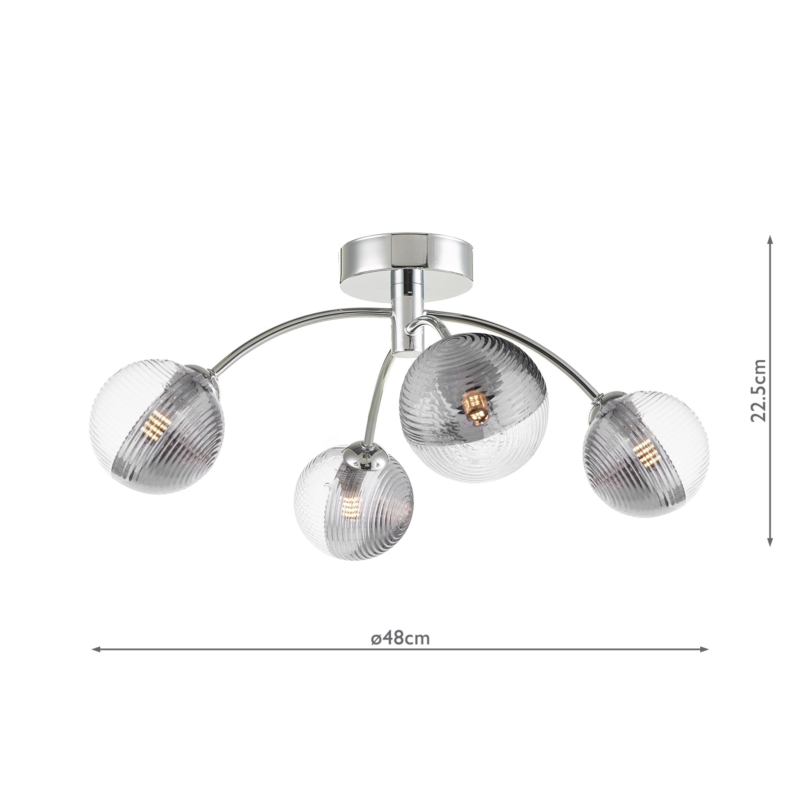 IZZ0450-18 Izzy 4 Light Semi Flush Polished Chrome With Smoked/Clear Ribbed Glass