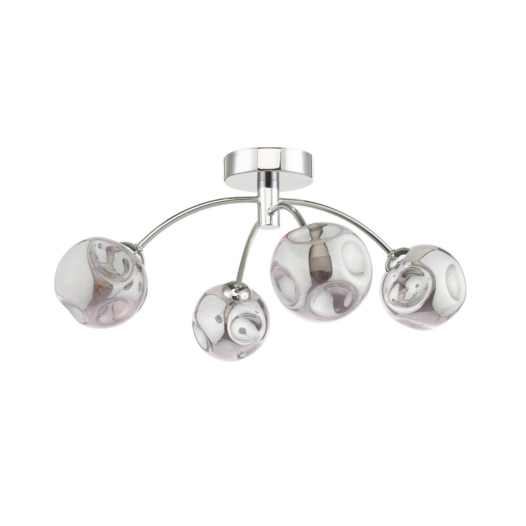 IZZ0450-28 Izzy 4 Light Semi Flush Polished Chrome With Closed Organic Smoked Glass