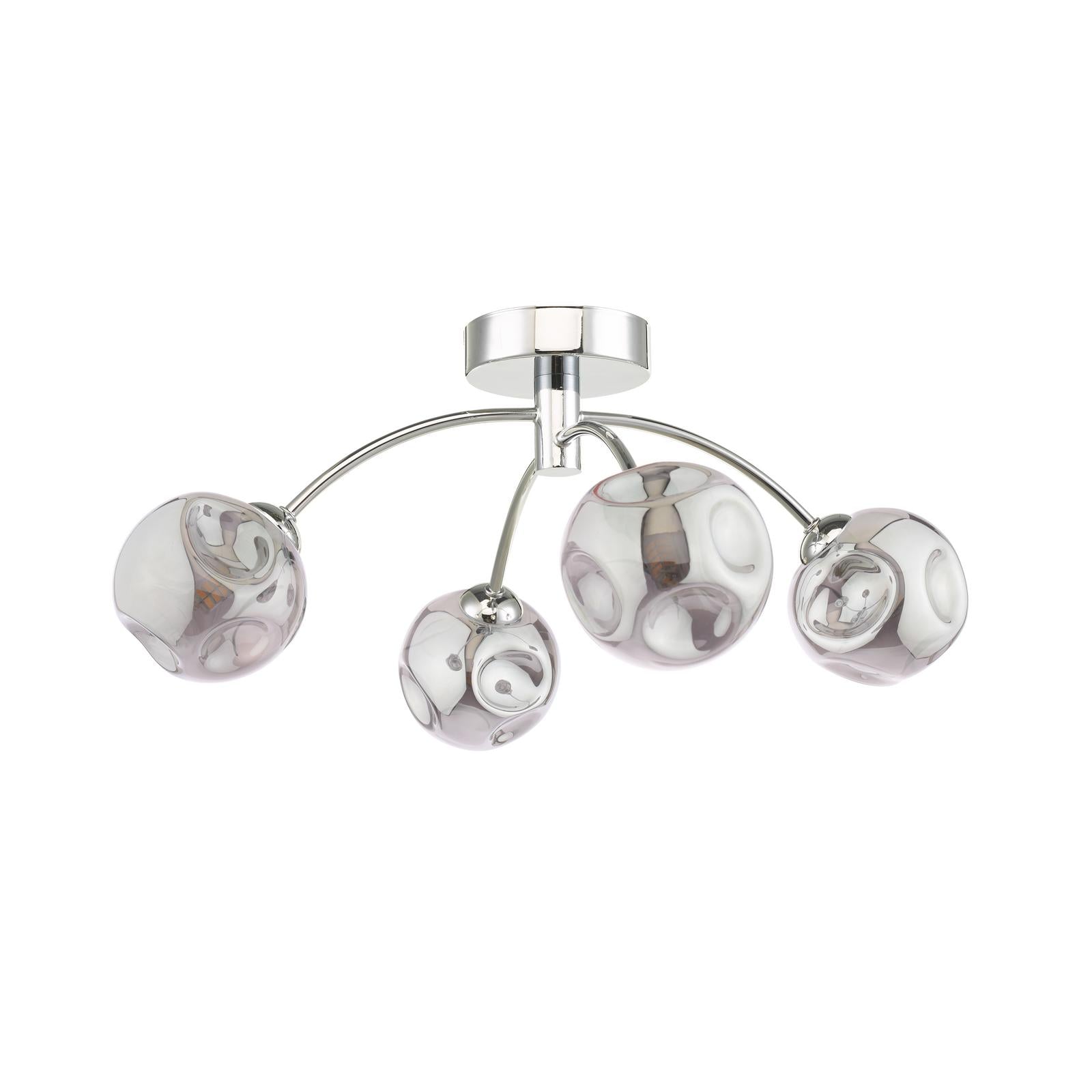 IZZ0450-28 Izzy 4 Light Semi Flush Polished Chrome With Closed Organic Smoked Glass