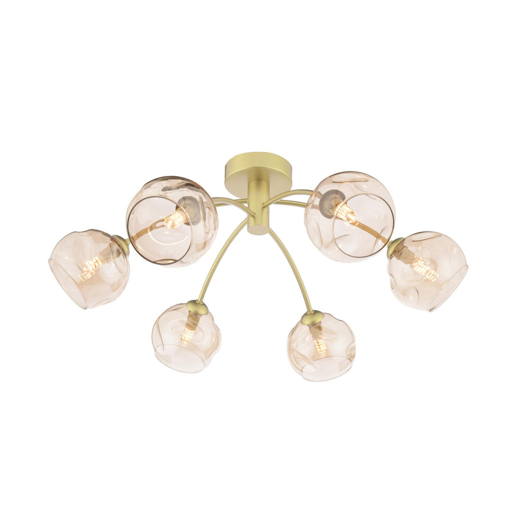 IZZ0635-16 Izzy 6 Light Semi-Flush Matt Gold With Organic Amber Glass