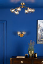 IZZ0635-16 Izzy 6 Light Semi-Flush Matt Gold With Organic Amber Glass